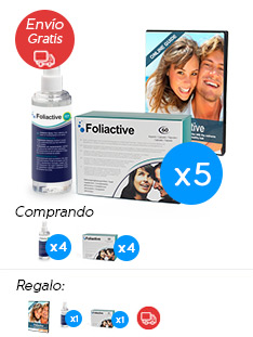Foliactive Pills x4 + Foliactive Spray x4 + Foliactive Pills x1 Gratis + Foliactive Spray x1 Gratis + Guia online para el cuidado del cabello gratis.